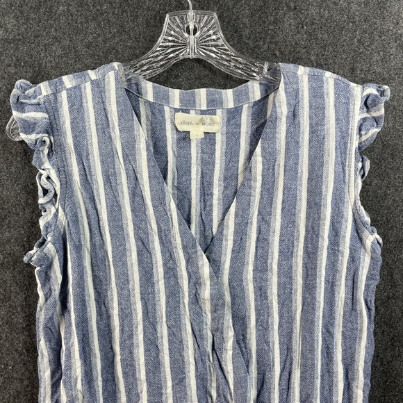 Cloth & Stone Romper Women's Small Blue White Striped Linen Blend Side Pockets - Picture 2 of 7